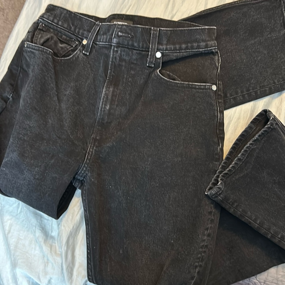Black straight leg distressed jeans